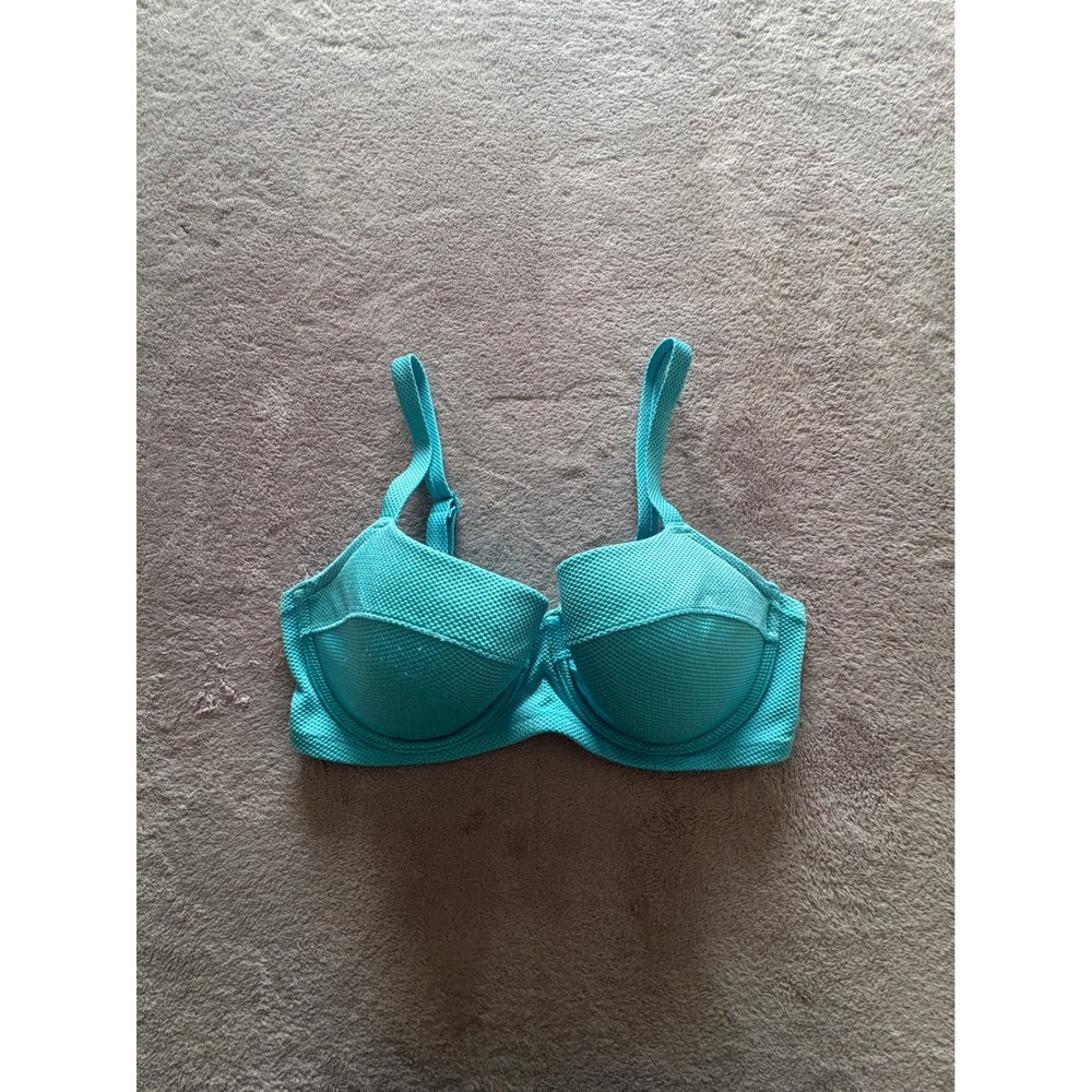 Aerie Turquoise Textured Underwire Bikini Top 34DDD Teal Blue Swimwear
